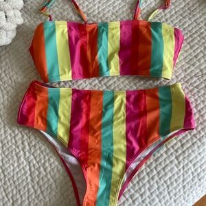 SHEIN MULTI COLOR STRIPED 2 PC BIKINI SIZE XL NEW